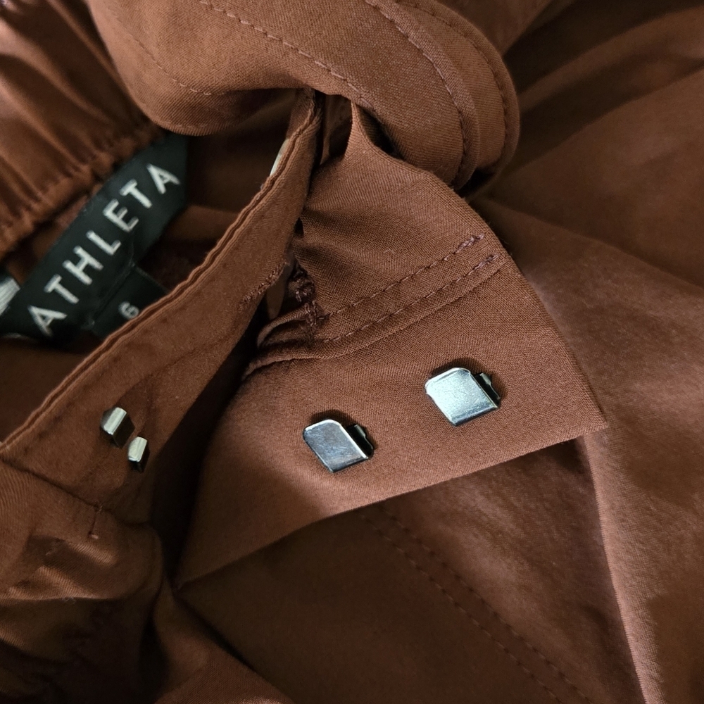 Athleta Pant 6 Rust Brown Skyline Belt Paperbag Travel Work Gorpcore Comfy Light - Picture 6 of 15